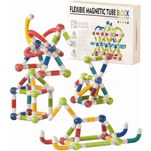 85PCS Extendable Magnetic Toy Montessori Toys for Boys & Girls,STEM Education Building Blocks,Pop Tubes & Balls,Sensory Toys for 3+ Year Old Toddlers