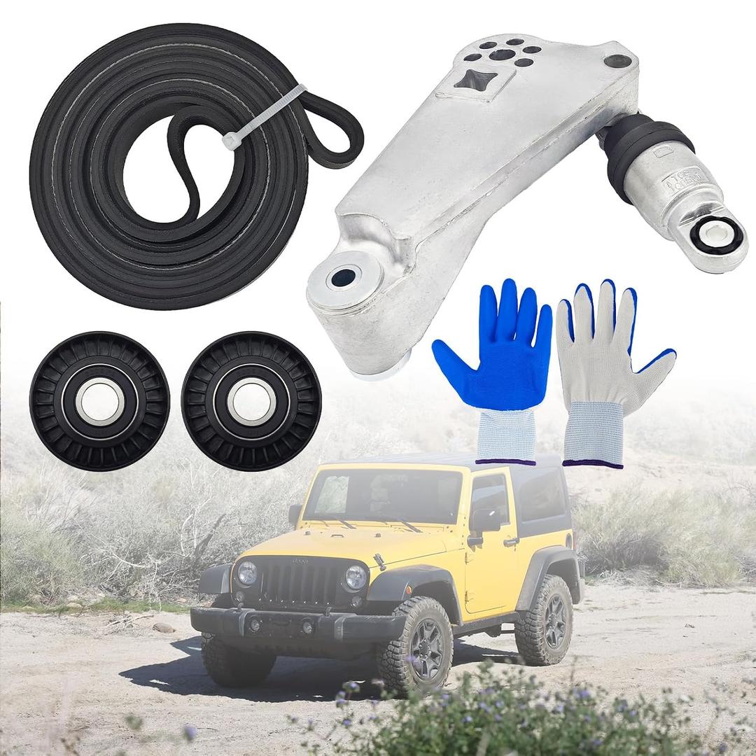 4627038AA Drive Belt Kit with Belt Tensioner & Idler Pulleys | Compatible with Jeep Wrangler JK 3.6L 2012-20184627038AA-KIT