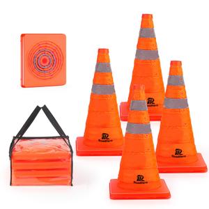 RoadHero 18 Inch 4 Pack Collapsible Traffic Safety Cones, Multi Purpose Pop-up Cones with Reflective Collar for Road Safety, Orange Cones for Driving Training, Parking Lots