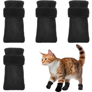 4 Pcs Adjustable Cat Claw Protectors Covers Cat Mittens to Prevent Scratching Mesh Breathable Cats Shoes Kitten Shoes Socks Booties Anti Scratch Kitten Foot Covers for Pet Bathing(Black,L)