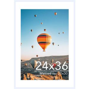 JCJMY 24x36 Picture Frame with 20x30 Mat, Display Photo 20x30 with Mat or 24 x 36 Without Mat, Wall Hanging Large 24 by 36 Poster Frame with Plexiglass, White