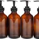 Vivaplex, 4, Large, 8 oz, Empty, Amber Glass Bottles with Black Lotion Pumps