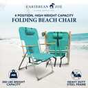 CARIBBEAN JOE Folding Beach Chair, 4 Position Portable Backpack Foldable Camping Chair with Headrest, Cup Holder, and Wooden Armrests, 300lbs Capacity