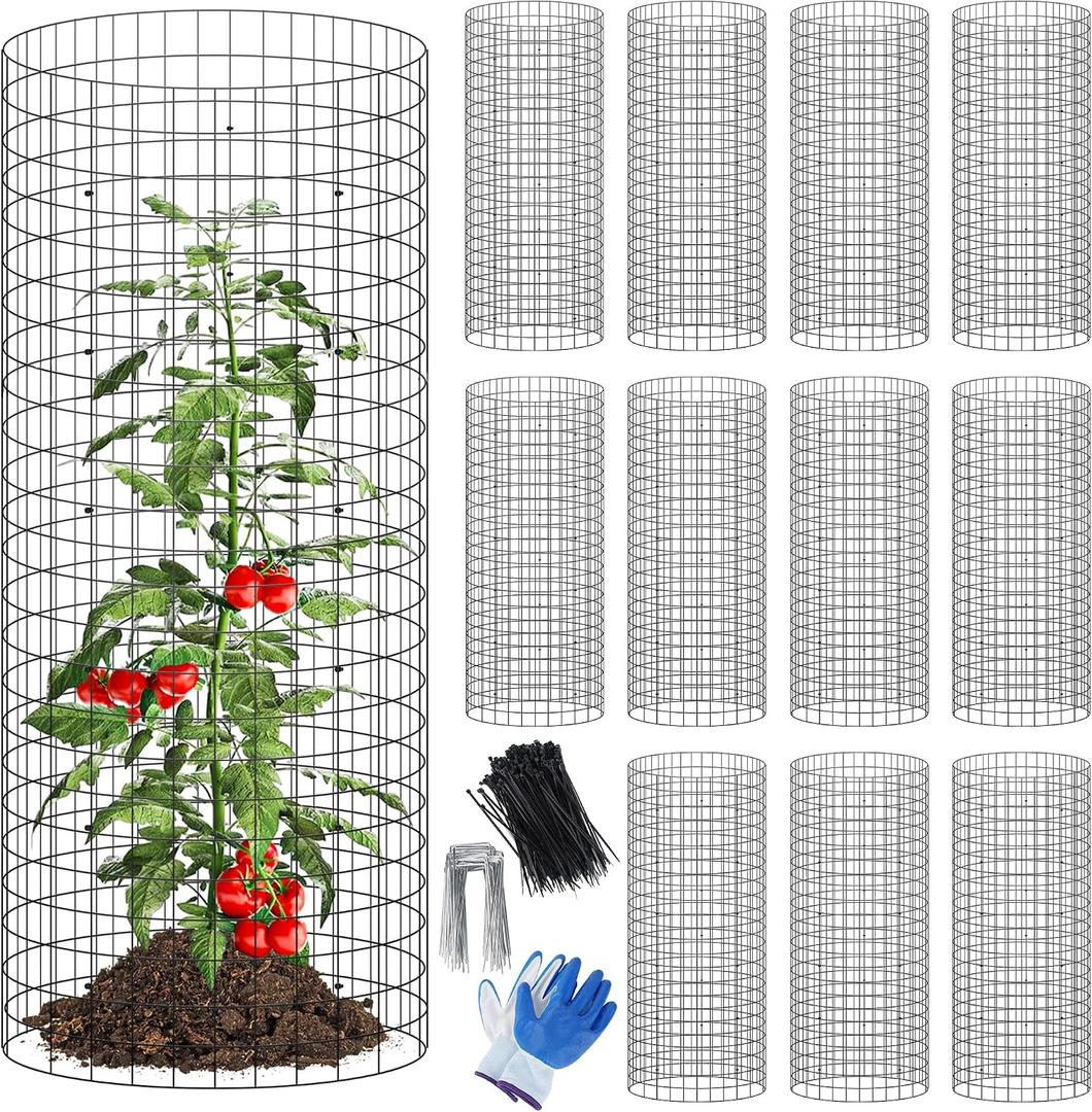 12 Set Plant Protectors Covers from Animals, 36 Pcs 24x12 Inch Metal Wire Garden Cages with Stakes & Ties, Outdoor Protection to Keep Rabbits Chickens Out for Flowers Vegetables (Black)