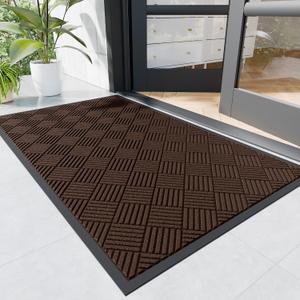 Durable Indoor Outdoor Door Mat, 4' x 3' Heavy Duty Front Door Mat for Entryway, Non-Slip Backing, Stain and Fade Resistant, Absorbent Commercial Floor Mat for High Traffic Area, Brown Diamond