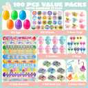JOYIN 300 Pcs Easter Eggs Bulk with Toys, Assorted Easter Fillers Include 100 Eggs, 100 Toys & 100 Pcs Theme Stickers for Kids Hunt, Basket Stuffers, Party Favors Prize