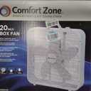 Comfort Zone Box Fan with Carry Handle, 20 inch, 3 Speed Full-Force Air Circulation Window Fan, Bedroom Floor Fan with 5 Blades, White Noise Cooling Fan, White