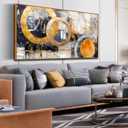 CGXART Yellow Abstract Wall Art - Framed Wall Art Bedroom - Large Modern Wall Decor for Living Room Ready to Hang Size 29" x 59" (Black and Gold)