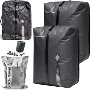 Black Voyage Reusable Vacuum Compression Travel Bag for Carry-On Suitcase and Backpack, Recycled IP67 Waterproof Space Saver Airback Vacpack (2-Pack, 18L - Pump Included)