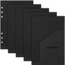 Koqye Kraft Paper Divider Pockets for A5 Binders, 6-Ring Front Pocket Organizer, 5.6" x 8.3" for Journal, Planner, School & Office Supplies (Black B)