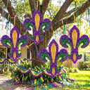 Bucherry 4 Pcs 10 Inch Large Mardi Gras Ornaments Glitter Fleur De Lis Decorations Mardi Gras Purple Green Gold Wreaths for Door Window Tree Masquerade New Orleans Holiday Party Decor
