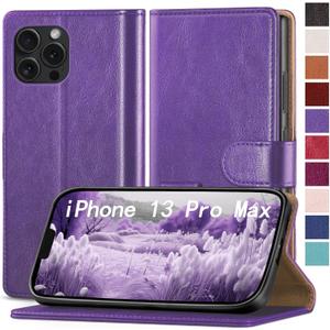 for iPhone 13 Pro Max 6.7" Phone case[RFID Blocking Leather],[3 Credit Card Slot] Flip Folio Book Shockproof Protector,Holder Stand Cases,Women Men for Apple 13 ProMax Wallet Cover,Purple