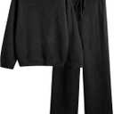 GKBK Lounge Sets for Women 2 Piece Fuzzy Fleece Pajamas Long Sleeve Oversized Lounge Set 2025 Fall Winter Trendy Black M