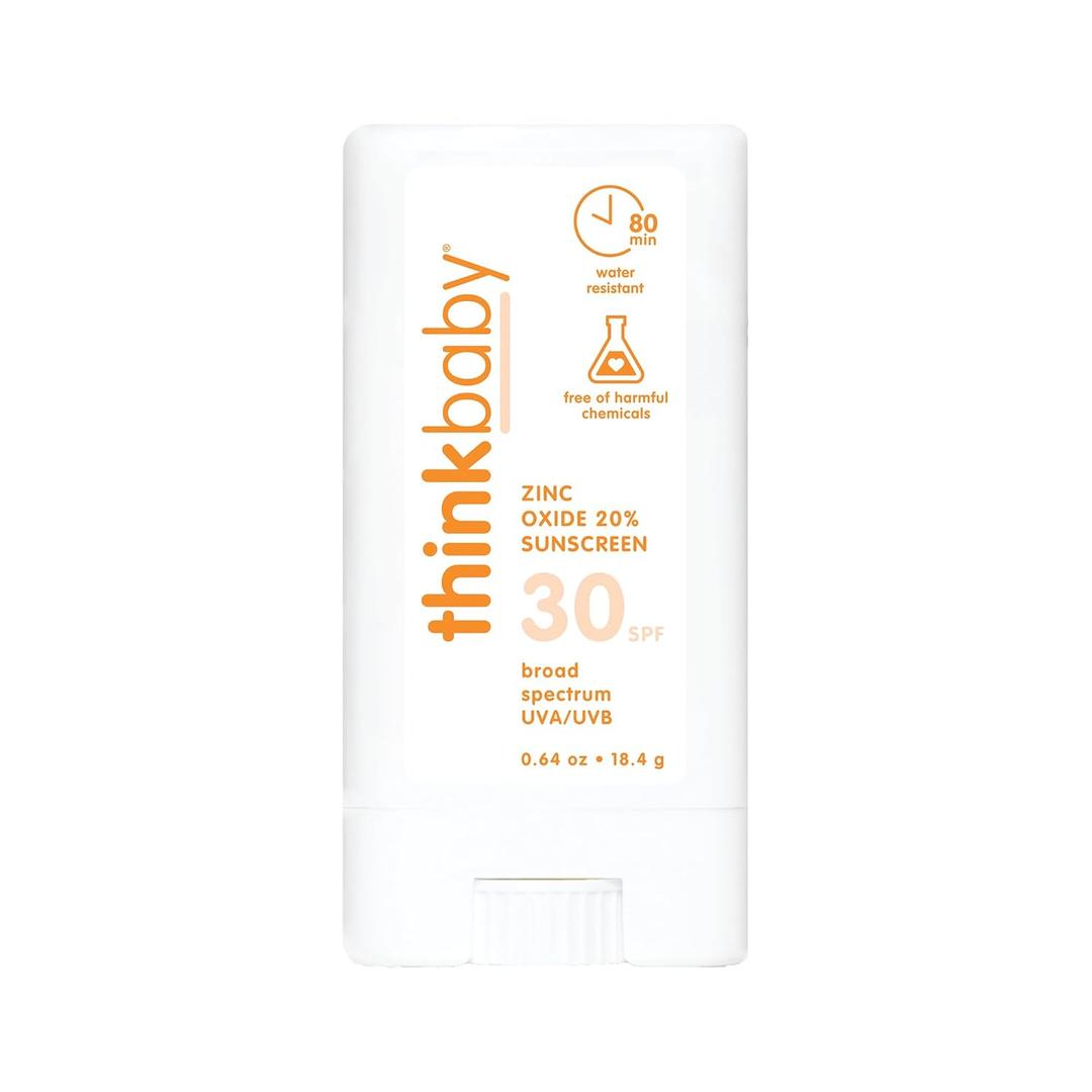 Thinkbaby SPF 30 Sunscreen Stick Safe, Natural, Water Resistant Sun Cream for Babies, Kids & Adults Mineral UVA/UVB Sun Protection Reef Friendly Travel Stick, 0.64 oz