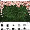 10x8ft Greenery Grass Wall Backdrop Pink Flower Floral Lawn Leaves Valentine's Mother's Day Spring Tea Party Bridal Shower Background Wedding Miss to Mrs Birthday Banner Photo Booth
