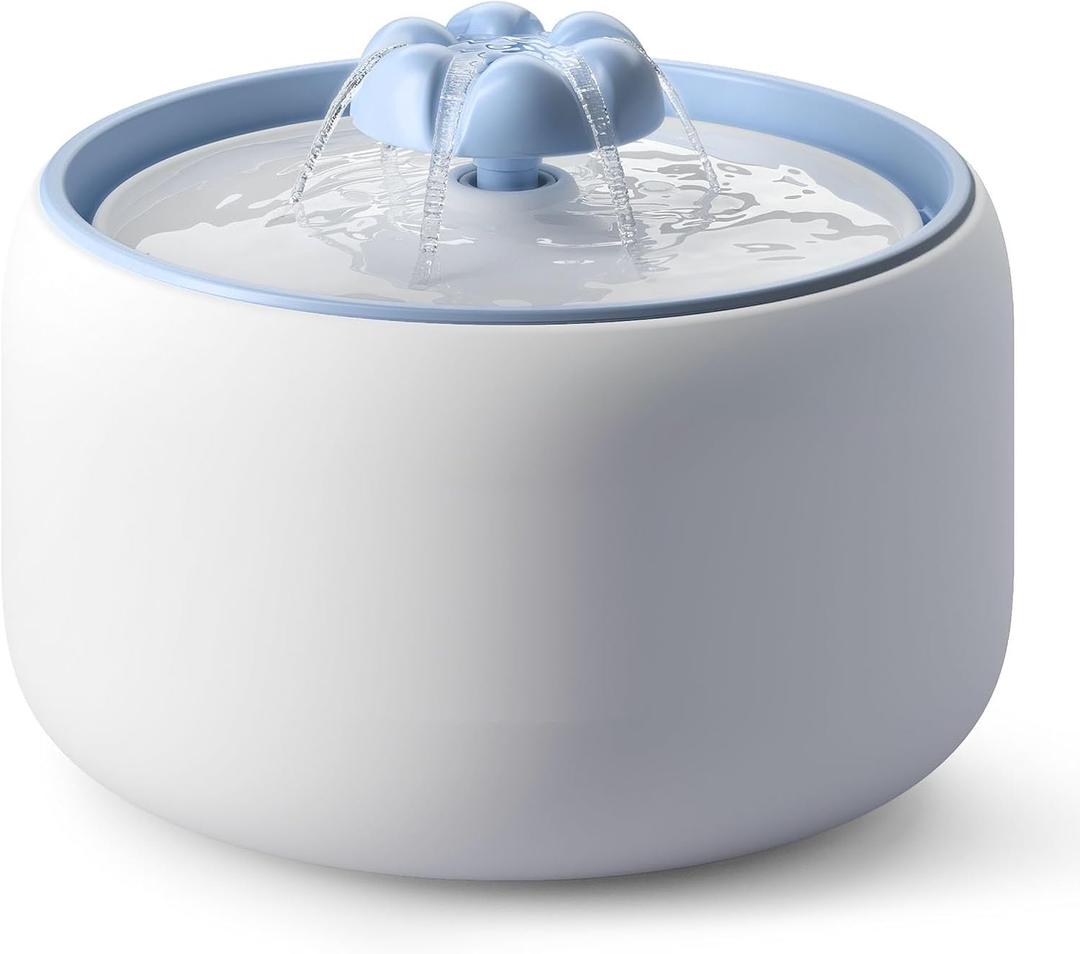 WOPET Ceramic Cat Water Fountain W03 Lite3L/101oz Ceramic Pet FountainAutomatic Water Fountain for Cats & Dogs, Fashion Cat Fountain with Ultra-Quiet Pump and Filter & Sponge White Blue
