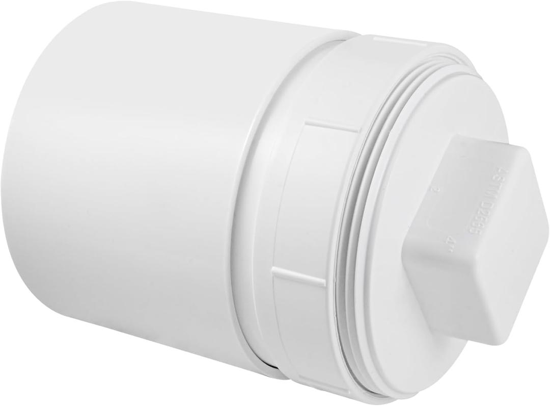 4" Sewer Cleanout Adapter with Plug Pipe Fitting, PVC DWV Flush Sewer Cleanout Cap, PVC S&D Coupling, 4-Inch, Hub X Hub Connection, for use with 4-Inch Sewer and Drain Pipe