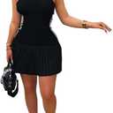 Uni Clau Women’s Casual Sleeveless Mini Dress Summer Crewneck Bodycon Tank A Line Pleated Athletic Short Dress (Black, M)