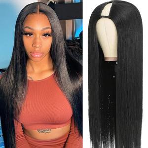 CHEETAHBEAUTY V Part Wigs Human Hair Straight V Shape Wigs for Black Women Upgrade U Part Wigs No Leave Out No Sew In No Glue Clip in Half Wigs 180% Density Natural Black 18Inch