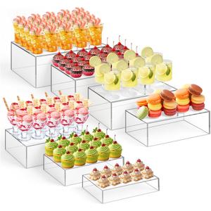 Leinuosen 7 Pcs Large Buffet Risers Set 6" to 12" Acrylic Display Box Catering Dessert Table Riser Food Display Decorative Stand with Hollow Bottom for Catering Supplies(Clear, Rectangle)