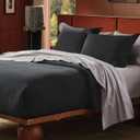 Bedsure Cotton Duvet Cover Set - 100% Cotton Waffle Weave Black Duvet Cover Oversized King Size, PureWoven Breathable Bedding Set for All Season, 3 Pieces, 120"x98"