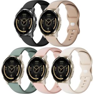 5 Pack 18mm Silicone Watch Band Compatible with Garmin Vivoactive 4S/Vivomove 3S/Venu 3S 41mm/Venu 4 41mm/Venu 2S/Forerunner 255S/265S, Quick Release Soft Sport Straps for Women Men