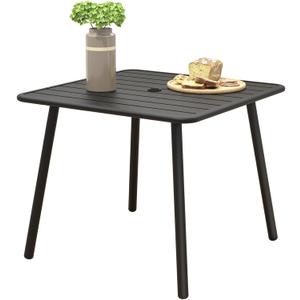 C-Hopetree Square Metal Outdoor Dining Table with Umbrella Hole for Outside Patio, Black (34.6"D x 34.6"W x 28.7"H)