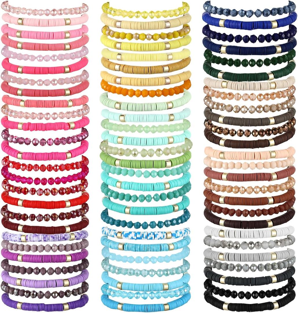 Ecation 96 Pcs Beaded Friendship Bracelets Bulk Inspirational Stretch Bracelets Y2k Colorful Cute Adjustable Jewelry for Women Summer Beach Graduation Party Favors Friend Gifts