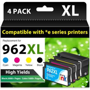 Starink 962 962XL Ink Cartridges for HP 962XL Ink Cartridges Combo Pack Replacement for HP962XL/962 Ink Work for HP Officejet Pro 9015e 9010 9025e 9018e 9025e 9015 9020 Printer for HP 962 XL (4 Pack (962E black cyan magenta yellow)