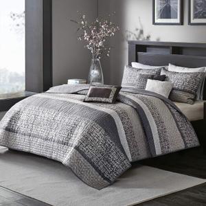 Madison Park King Quilt Set Lustrous Jacquard & Glitter Accent Coverlet Set - All Season, Lightweight Quilt Set, Shams, Decorative Pillow, King/Cal King Chevron Grey/Taupe