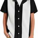 Haloumoning Boys Shirts Button Down Short Sleeve Shirt Striped Casual Summer Beach Shirts 5-14 Years (Black)