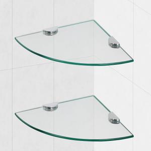 Glass Corner Shower Shelves, Tempered Floating Glass Shelves Wall Mount, Shower Caddy Organizer, Bathroom Corner Shelf with Zinc Alloy Brackets for Bathroom, Kitchen, Living Room, 9.8" x 9.8", 2 Pack, 2 PACK Without Rail