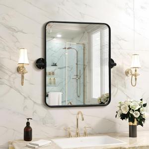 Besdomus Bathroom Pivot Wall Mirror: 20"x24" Black Tilting Beveled HD Glass