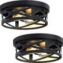 SKEJAO Flush Mount Ceiling Light Fixture,Black 2-Light Hallway Light Fixtures Ceiling,Light Fixtures Ceiling Mount for Farmhouse, Kitchen, Hall, Bedroom, Bathroom (2 Pack)