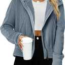 Yanekop Womens Waffle Knit Jackets Zip Up Hoodie Jacket Long Sleeve Cropped Hoodie Fall Outfits Casual Winter Clothes (Small, Dusty Blue)