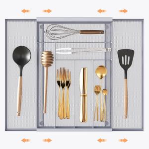 Sedegn Silverware Organizer Metal Mesh, Large Drawer Organizer, Utensil Cutlery Tray for kitchen drawers, Expandable Flatware Organizer with 8 Compartment Silver 11.6"~20" x 17.3"