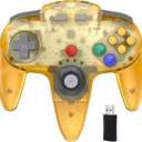 KIWITATA N64 Wireless USB Controller for Switch, 2.4ghz Rechargeable Wireless N64 Remote Joystick Controller for Switch/Switch Lite/Switch OLED, MAC, PC Windows 7,8,10,11 Clear Yellow