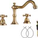 8 inch 2 Handles 3 Holes Widespread Bathroom Sink Faucet Antique Brass Bathroom Vanity Faucet Basin Mixer Tap Faucet Matching Metal Pop Up Drain with Overflow