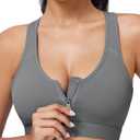Zip Front Closure High Impact Sports Bra for Women Post Surgery Racerback Sports Bra High Support Workout Running Bras, Medium