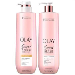 Olay Super Serum Body Wash + Hand & Body Lotion Bundle for Dry Skin, 24hr Long Lasting Hydration, 5+ Ingredient Serum Complex for Luminous Skin, 18.5 fl oz (Pack of 2)