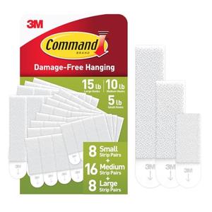Command 15, 10, & 5 lb Large, Medium and Small 32 Pairs Picture Hanging Strips (64 Strips), Damage-Free Hangers for Picture Frames, No Tools Required, Great for Home Room Wall Decor, White Adhesive