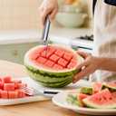 [4 Packs] 2-in-1 Stainless Steel Fruit Cutter and Fork, Dual Head Watermelon Fork Slicer Cutter Tool, Multifunctional Fruit Cutting Tool Kitchen Gadgets for Family Parties Camping