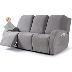 VANSOFY Recliner Cover, 3-Pieces Stretch Reclining Couch Covers with Pockets Reclining Sofa Slipcovers 3 Seater Soft Washable Furniture Protector for Dogs Cats(Light Gray)