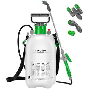 VIVOSUN 1.35 Gal/5L Pump Sprayer, Garden Water Sprayer for Plants, Weeds & Lawn Care, with 3 Nozzles, 50'' Long Hose & Pressure Relief Valve