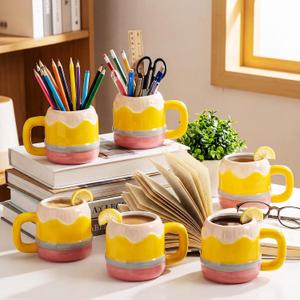 FoldTier 6 Pcs Graduation Teacher Appreciation Gifts Mugs 12oz Pencil Ceramic Coffee Mug Bulk Funny Pencil Pen Holders Thank You Teacher Gifts Appreciation Presents for Teachers Friends