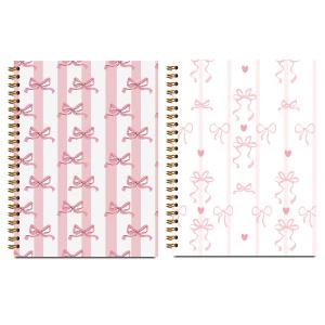 2 x 2 Pcs Pink Bow Spiral Notebook, Coquette Preppy Spiral Notebook for Women Friends Girls, 160 Pages Trendy Hardcover Journaling Notebooks for Business Writing Travel Home Office Aesthetic Notebooks