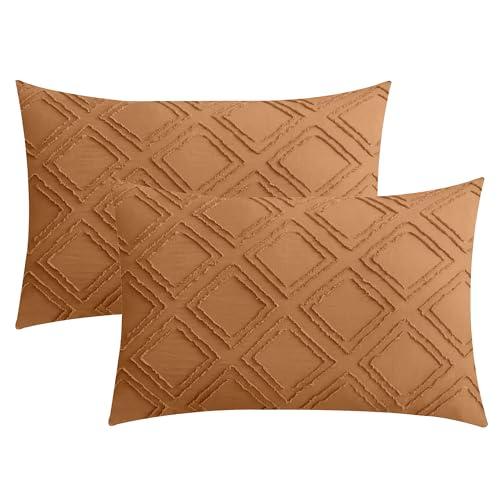 JELLYMONI Pillowcases King Size Rust 2 Pack Boho Plaid Bed Pillow Covers 20x36in Polyester Envelope Pillow Shams Tufted Bohemian Textured (Pillows are not Included)