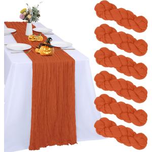 6 Pack Orange Cheesecloth Table Runner 10FT Boho Cheese Cloth Gauze Fabric Table Runner 35 x 120 Inch Rustic Sheer for Spring Bridal Wedding Decor Holiday Home Baby Shower Party