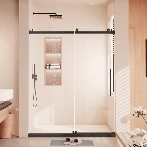 Modern 60" w x 76" h (10Mm) Frameless Double Sliding Shower Door, Tempered Glass Shower Doors, Easy Installation for Walk-in Showers, Black Square Tube Black