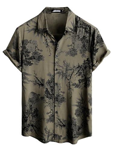 JOTOOK Mens Hawaiian Shirt Short Sleeve Button Down Tropical Shirts Casual Floral Summer Beach Shirt Vintage Shirt Small Khaki Flower, Small